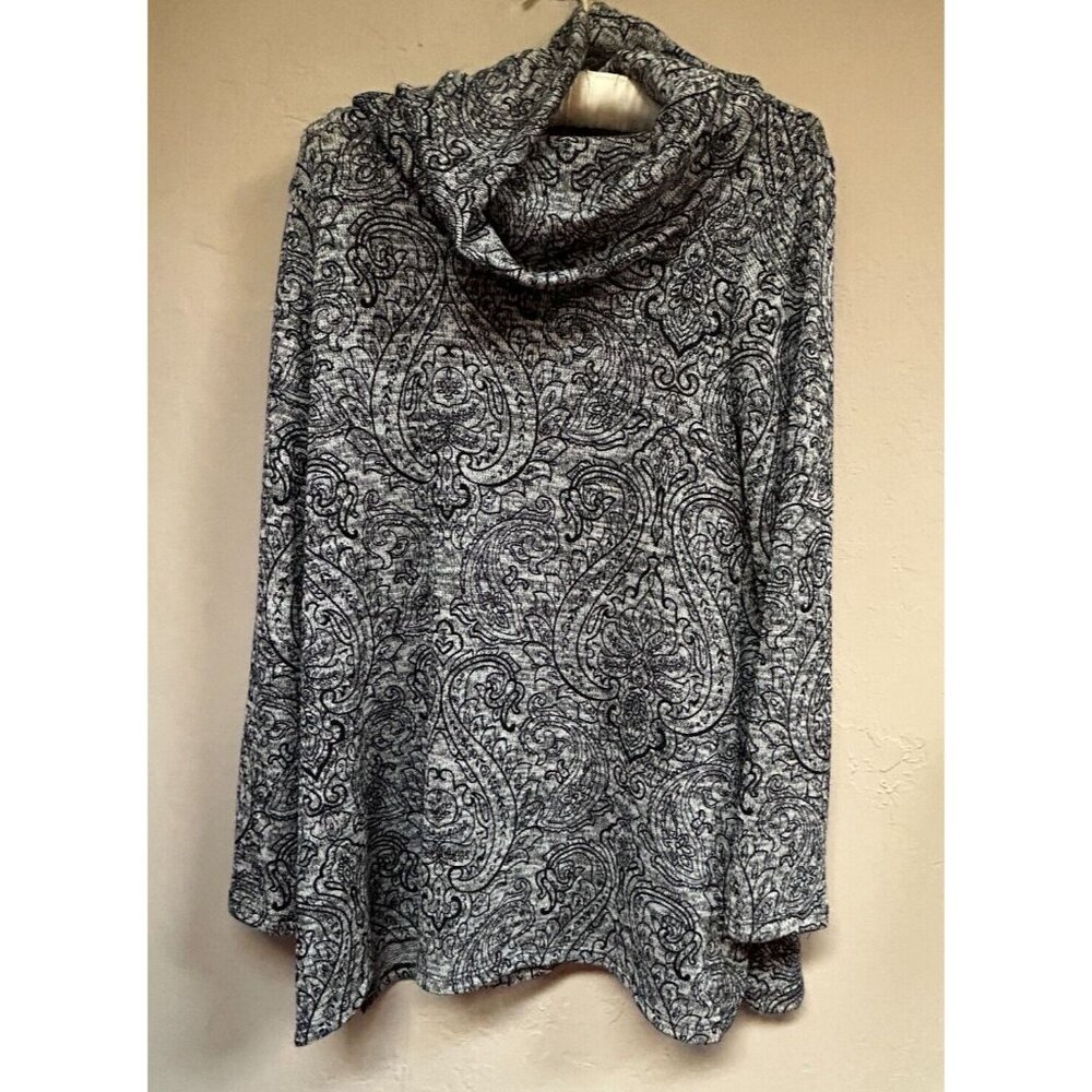 Soft Surroundings Womens Paisley Cowl Neck Tunic Top Medium Petite Long Sleeve